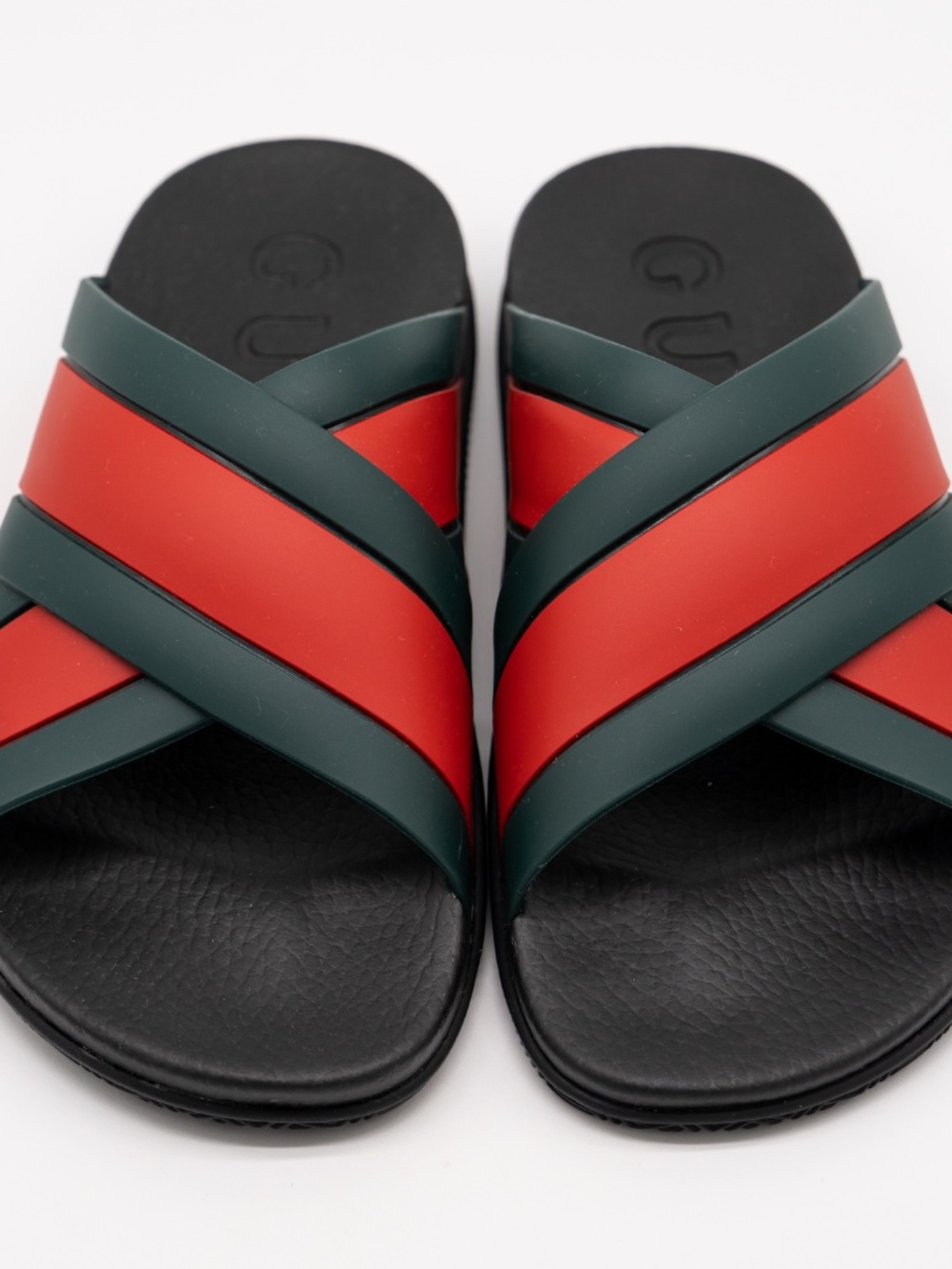 Gucci Women's Black Slide Sandals Cross Striped Red Web Rubber size 40eu 10 US - Picture 3 of 11